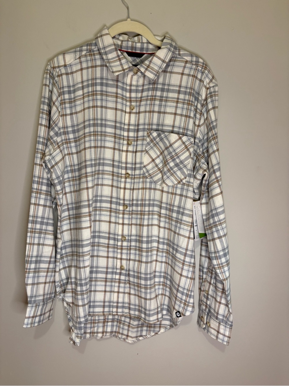 NWT Marmot Maggie Flannel Shirt in White, Gray & Tan Size Large